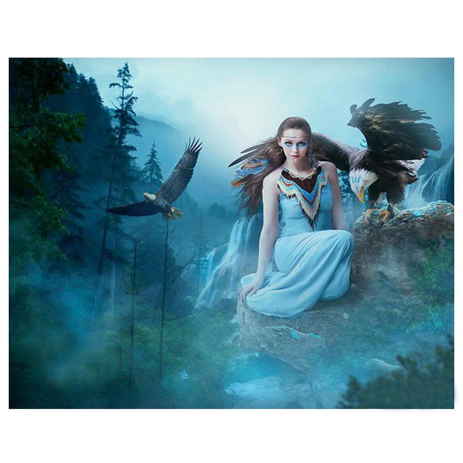 Diamond Painting Indian Woman and Animal Eagles 5d Diy Diamond Embroidery Cross Stitch 20X30CM