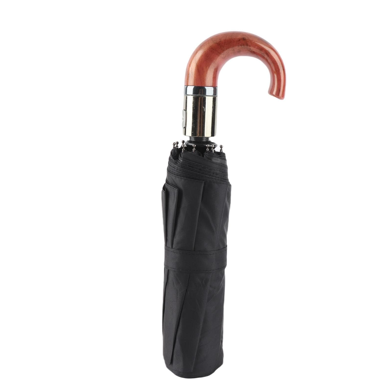 Automatic Folding Umbrella 10 Ribs Triple Folding Imitation Wood Handle Automatic Open Close white
