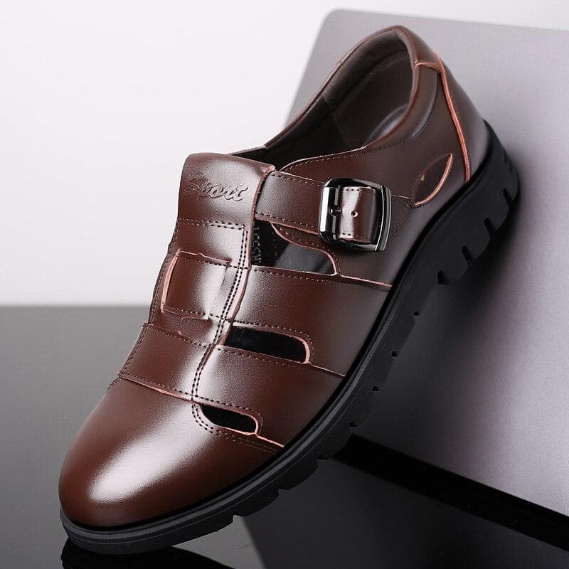 Men Sandals Genuine Leather Sandals Men Outdoor Casual Men Leather Sandals For Men Beach Shoes Roman Shoes 43 brown