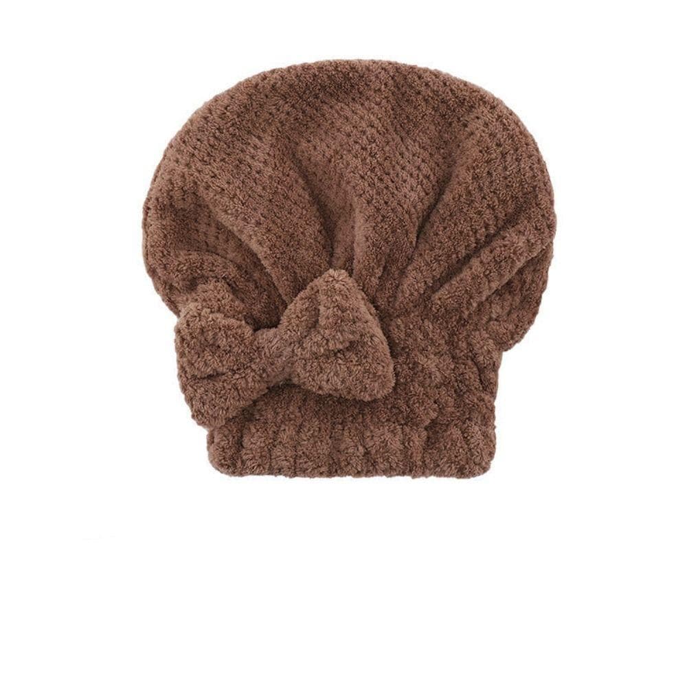 Coral Velvet Quick Hair Drying Towel Bowknot Wrap Towel Hat Cap Thicken Bonnets for Women Bathroom Accessories Solid Color Towel coffee