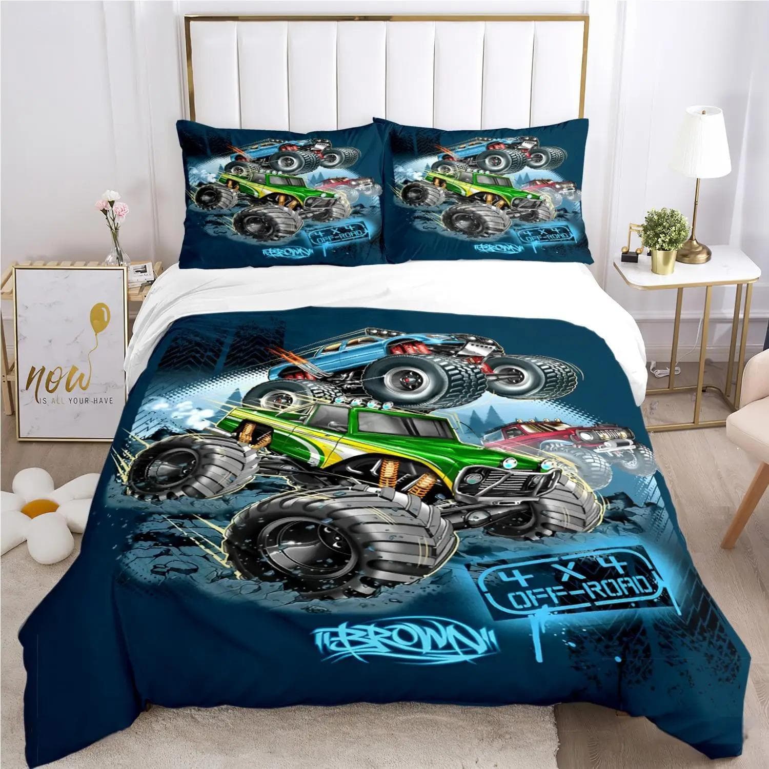 Cartoon Monster Truck All Season Duvet Cover Comforter Bedding sets Soft Quilt Cover and Pillowcases SingleDoubleQueenKing AU Double 180x210cm