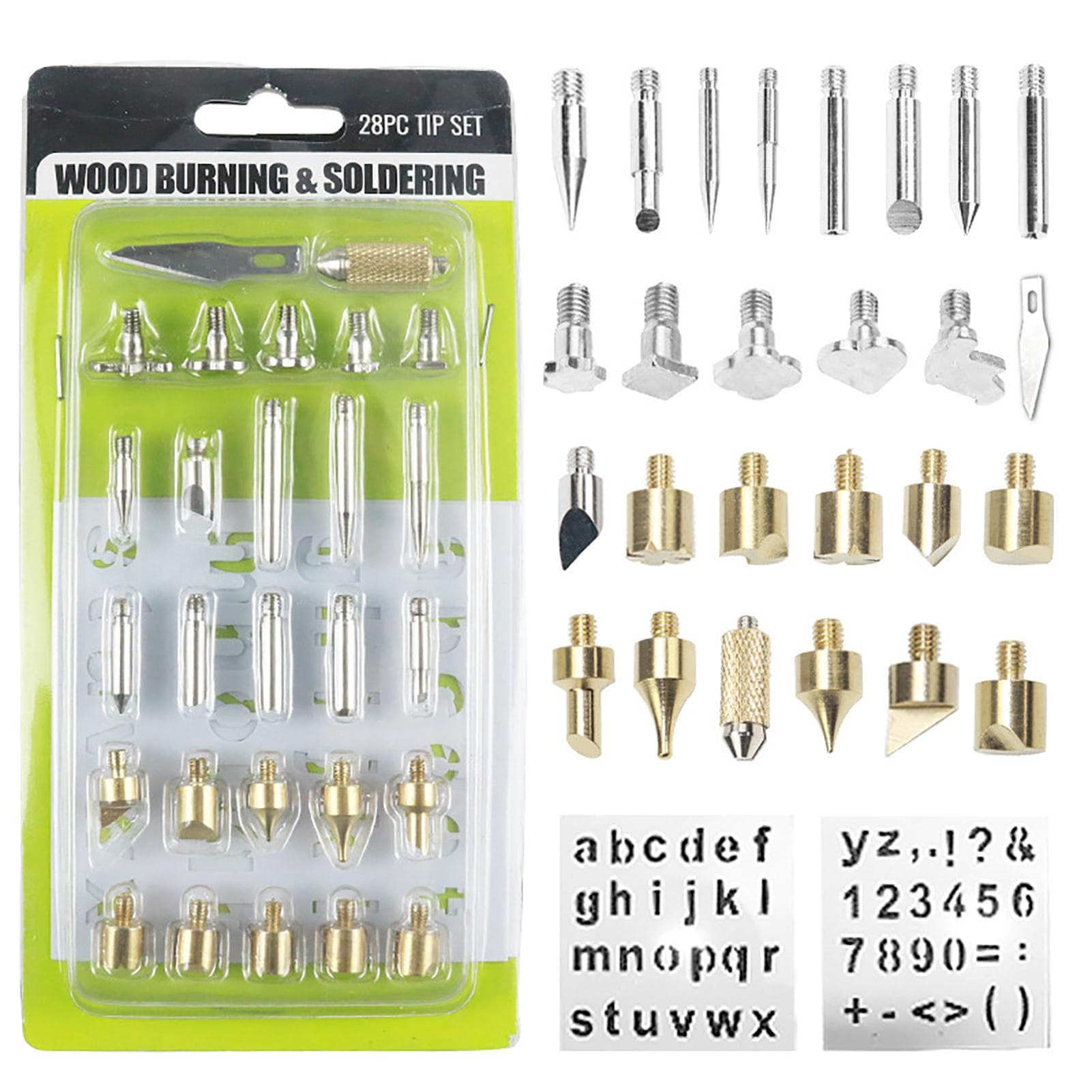 Wood Burning Pyrography Kit 26Pcs Pyrography Tips Wood Burning Soldering Chiseled Tips Handmade silver/gold