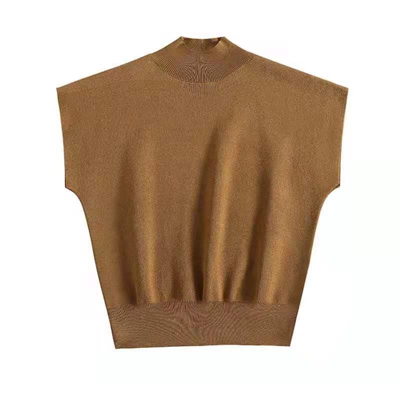 Half High Collar, Shoulder Knit, Bat Sleeve T-shirt, Women's Loose Short Sleeved Top One size