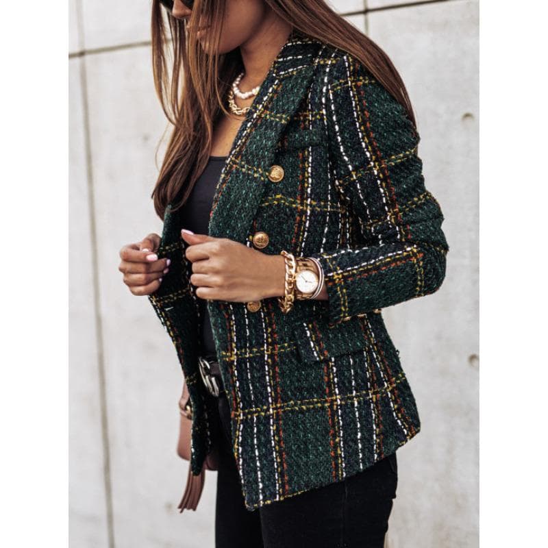 Autumn and Winter New Women's Clothing Popular Suit Long Sleeve Double Breasted Printed Suit Small Jacket Top 3XL