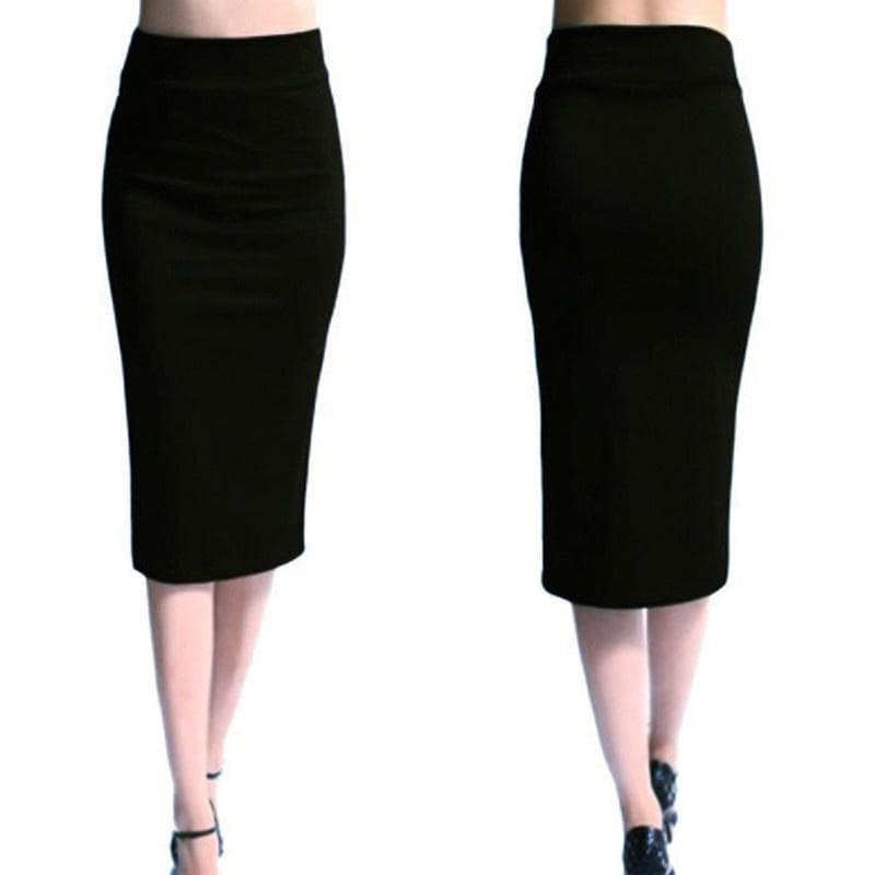Fashion Women Ladies Pain Office Stretchable Midi Jersey Pencil Skirt L