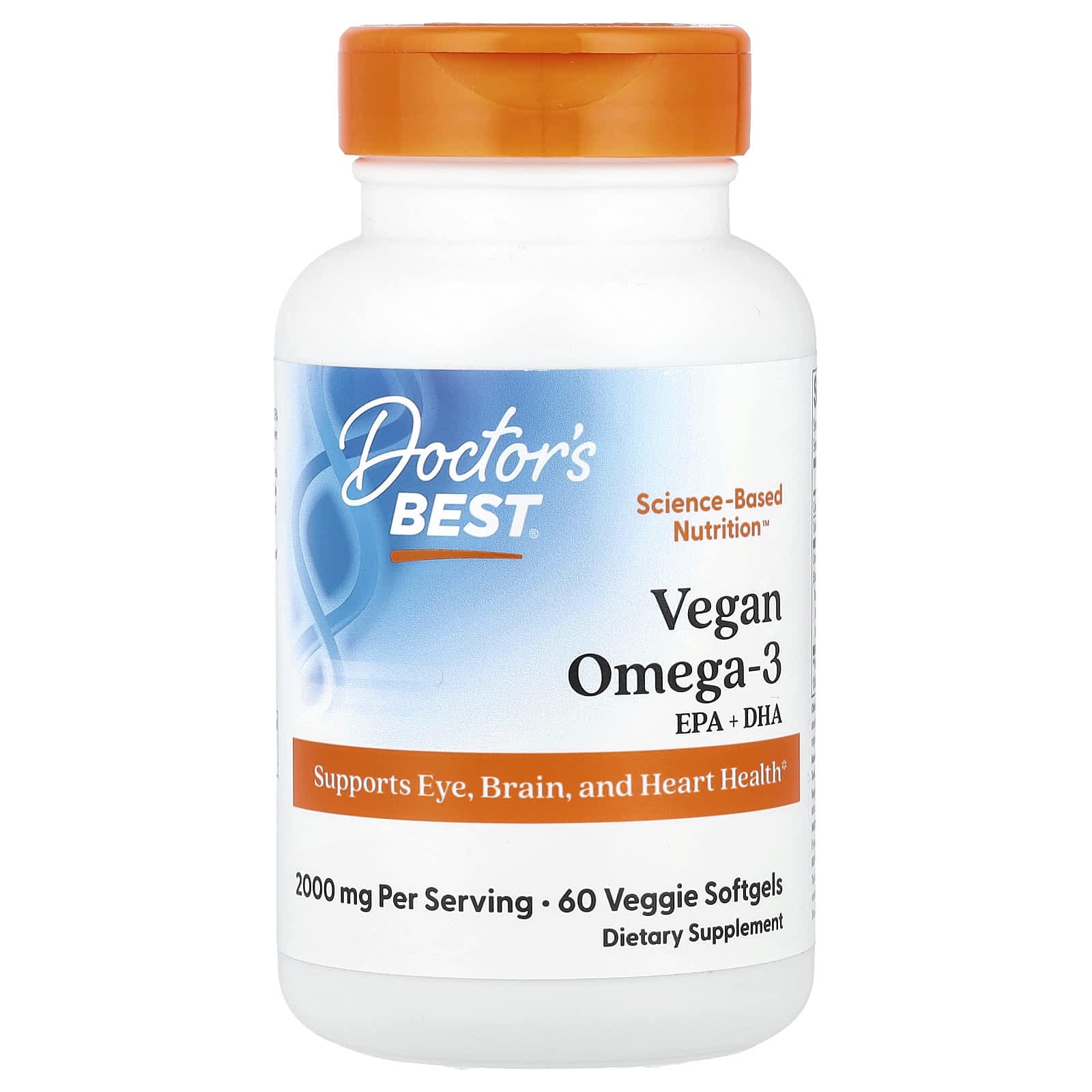 Doctor's Best, vegan omega-3, EPA+DHA, 2,000mg, 60 veggie softgels (1,000mg per softgel)