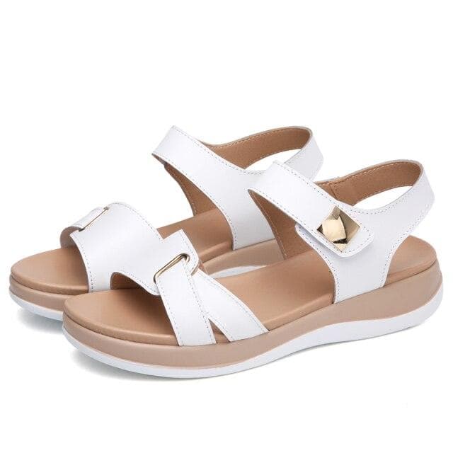 Flat Sandals for Women Comfortable Platform Leather Outdoor Ladies Sandals Open Toe Beach Shoes 36 white