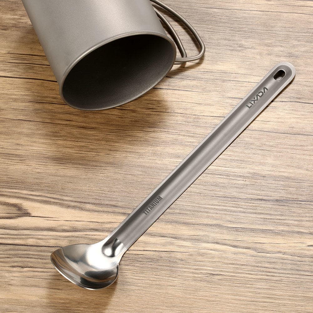Lixada Titanium Long Handle Spoon with Polished Bowl Outdoor Portable Dinner Spoon Cutlery Camping B