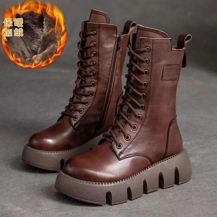 Fashion Women's Leather Boots High Top Casual Cotton Boot Plush Warm Winter Boots for Women Non Slip Platform Boots Botas Mujer 41