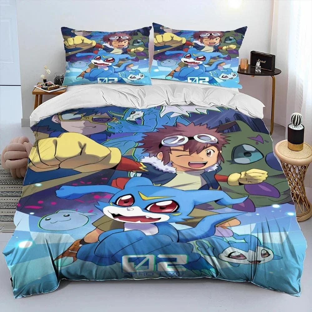 Anime Digimon Adventure Monster Bedding Set Duvet Cover Bed Set Quilt Cover Pillowcase Comforter king Queen Size Boys Adult EU King 240x220cm