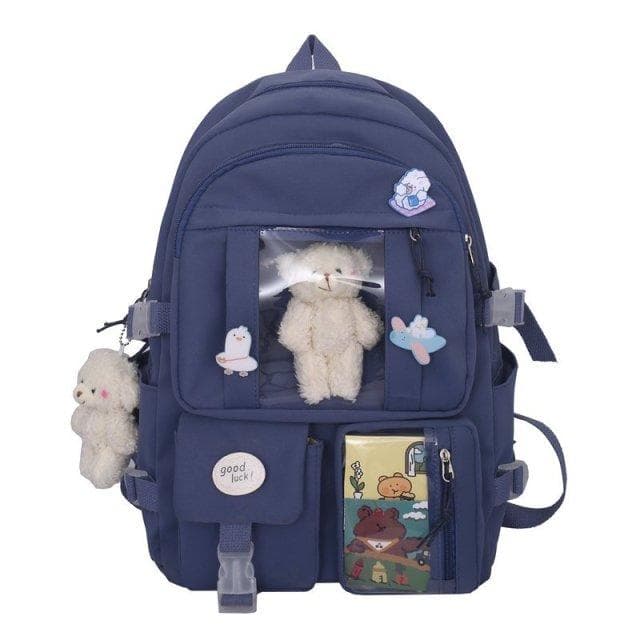 Japanese High School Girls Backpack School Bags For Teenage Girls Multi Pockets New Kawaii Backpack Women Harajuku Cute Mochila No bear doll blue