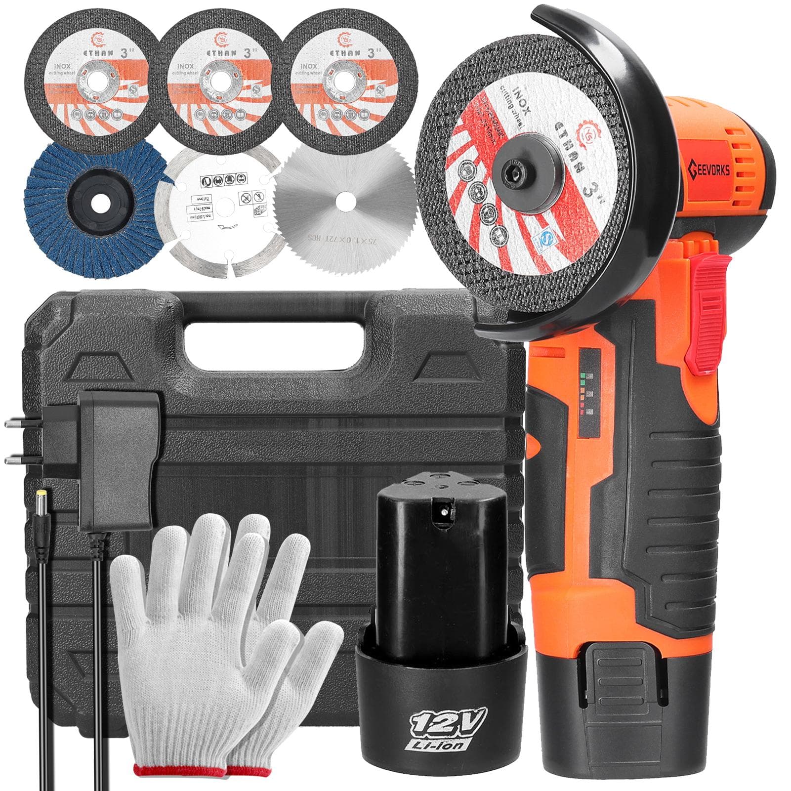 12 V 19500rpm Electric Grinding Tool Multifunctional Angle Grinder Handheld Brushless Motor Cutter EU Plug multicolour