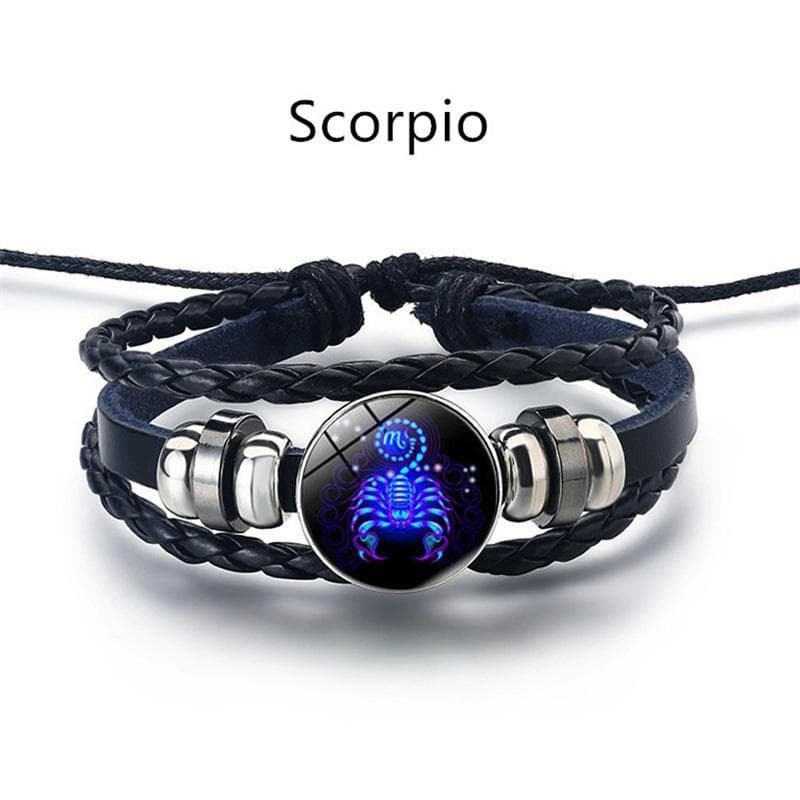 12 Constellation Luminous Weave Leather Bracelet Charm Bracelet Men Women Fashion Multilayer Zodiac Signs Bracelet Birthday Gifts Scorpio