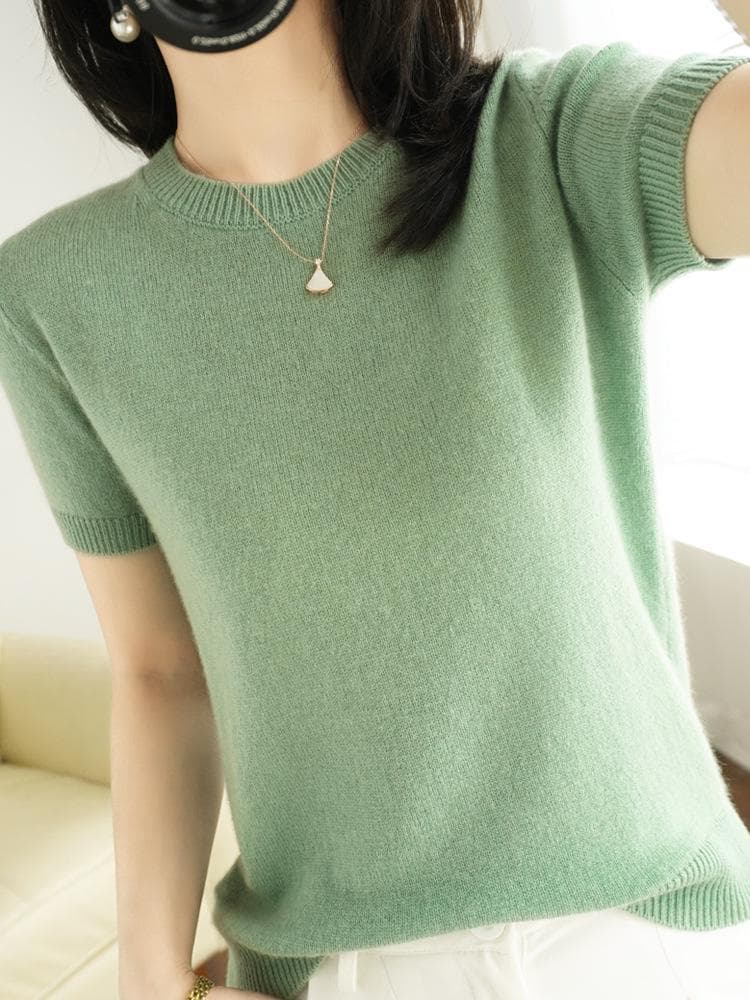 Women's Short-Sleeve Knit Pullover - Round Neck, Loose Fit for Spring & Autumn XL