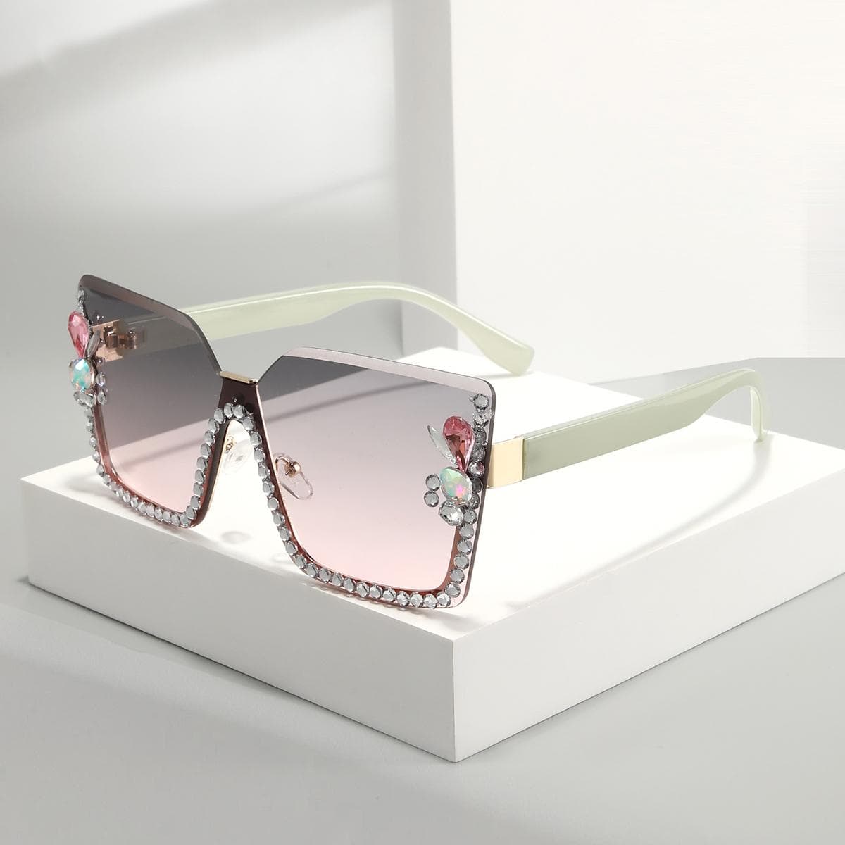 1 pair large frame square diamond sunglasses for women casual outdoor street photography fashion glasses cut edge design