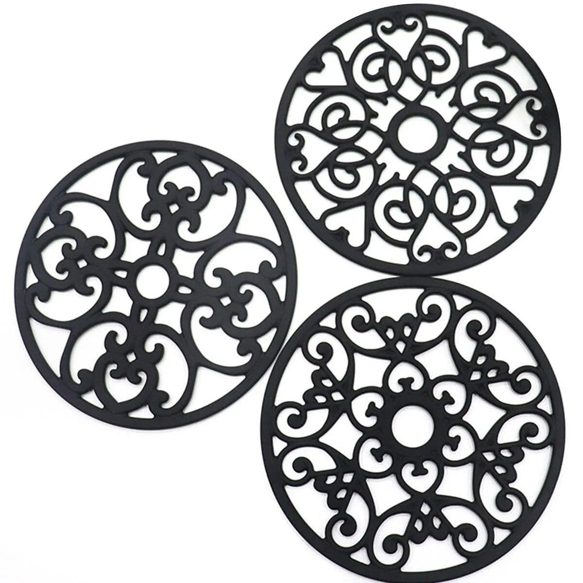 3Pcs Cup Coasters Trivet Mat Table Pad Heat Resistant Silicone Mat Non-slip Pot Holder Table Placemat Kitchen Accessories Tools 3cps black