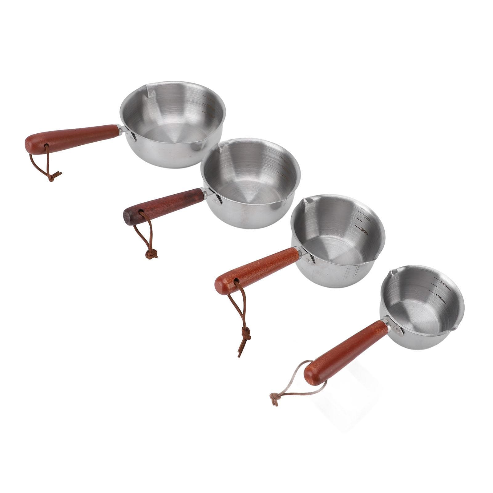4pcs Pour Oil Small Pot Professional Stainless Steel Small Sauce Pot with Wooden Handle for Kitchen