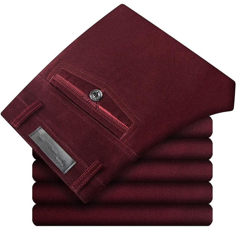 2024 Spring Autumn Business Men's Trousers Father Corduroy Suits Pants Slim Vintage Straight Trousers Straight Casual Pants 40 red