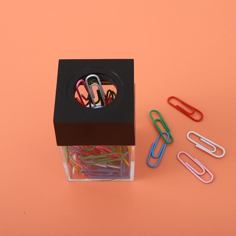 Transparent Paper Clip Storage Box Clips Dispenser Magnetic Absorption Box Paperclip Holder Stationery Portable Office Supplies black