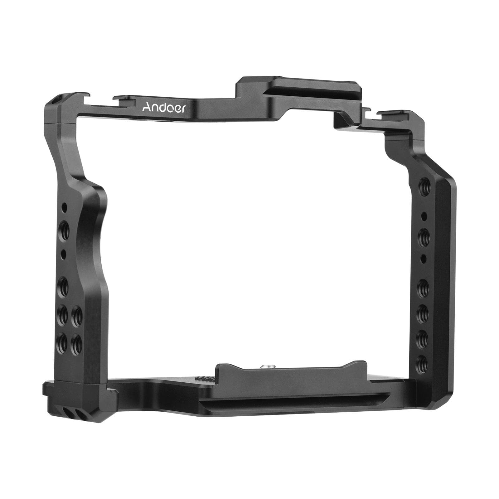 Andoer Camera Cage Aluminum Alloy Video Cage with Dual Cold Shoe Mounts Numerous 1/4 Inch Threads black