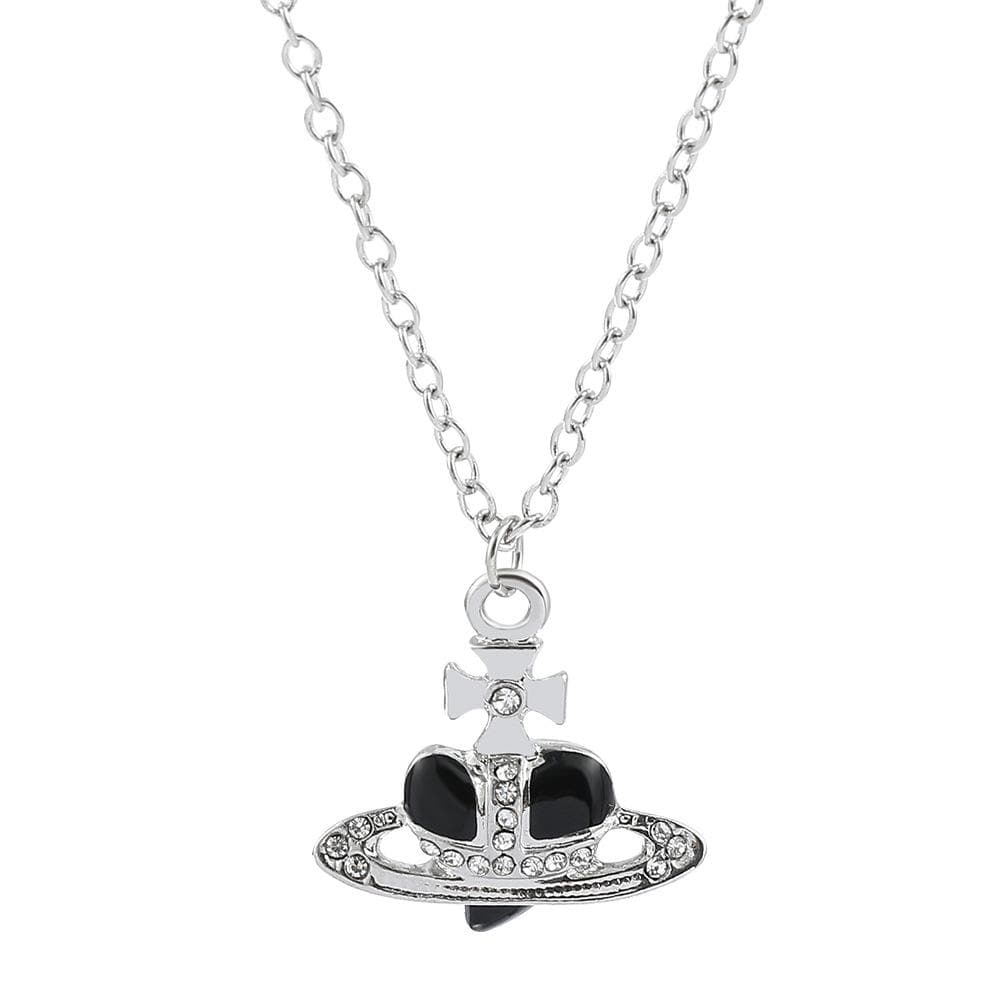 Vivienne Chain Saturn Necklace Love Heart Pendant Necklace For Women black