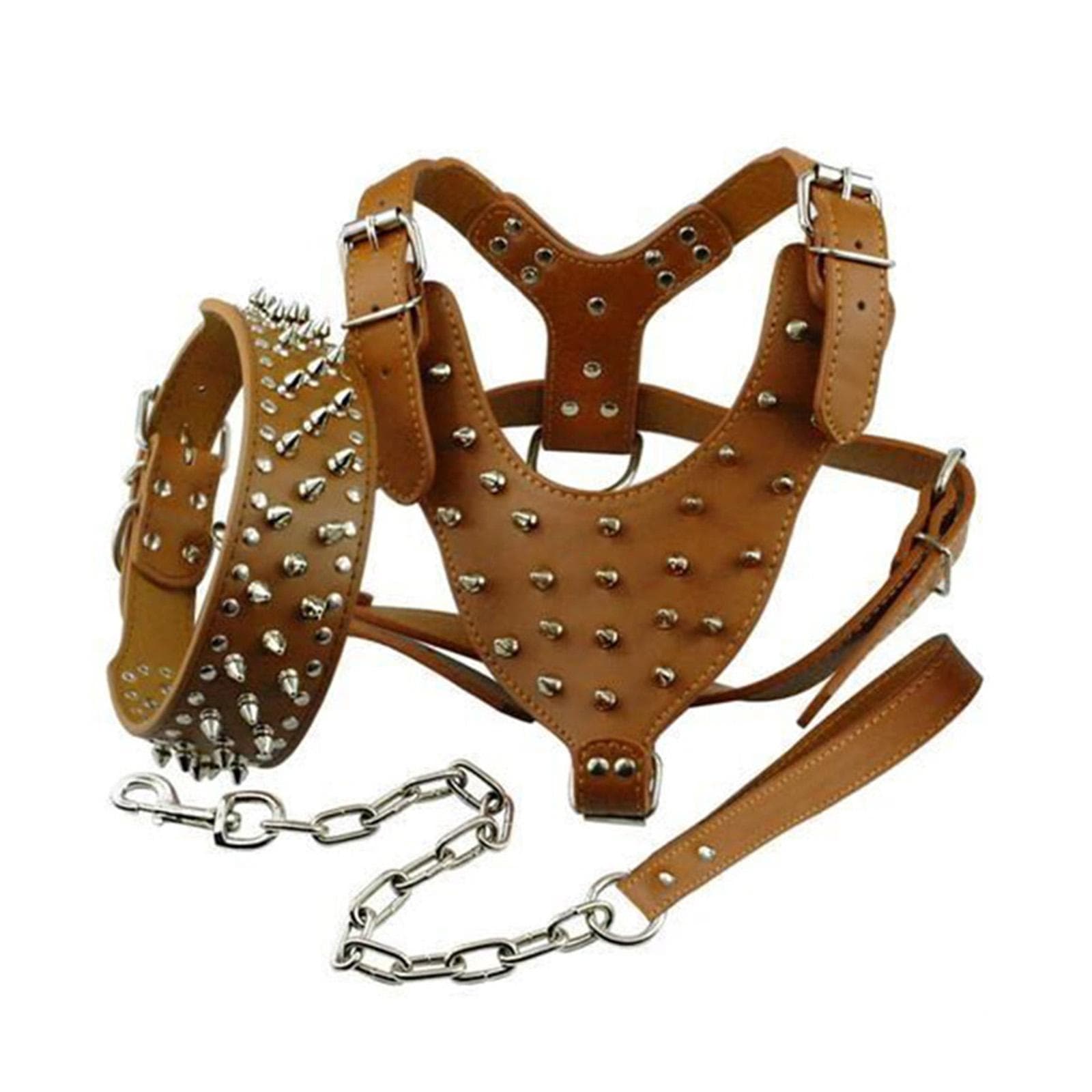 Anti Bite Rivet Pet Collar Harness Durable Leather Studded Spiked Dog Collar and Harness