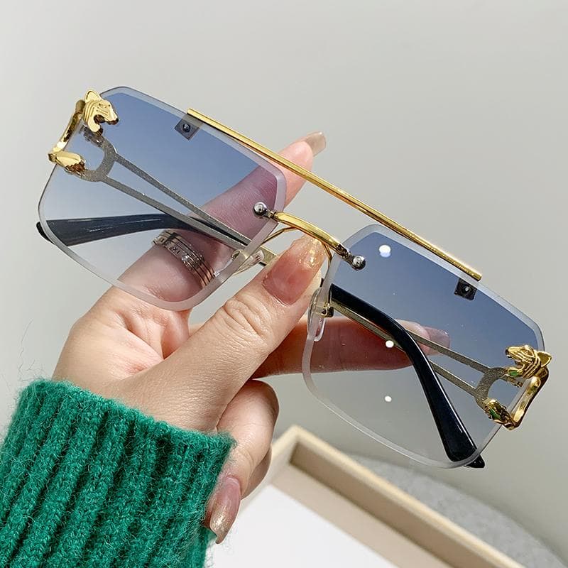 Square Double Bridge Sunglasses Women Fashion Gradient Color Large Frame Metal Sun Glasses Unisex High Quality