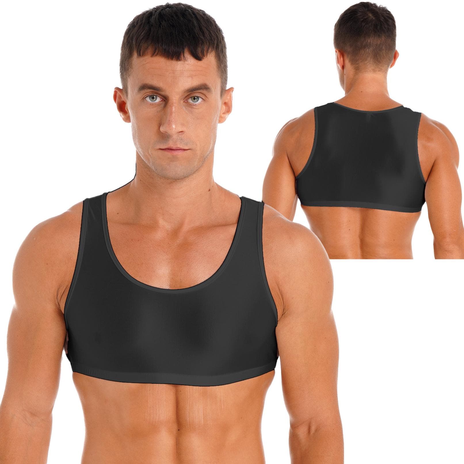Men's Muscle Tank Top Round Neck Undershirt Vest Gym Sports Crop Top M black