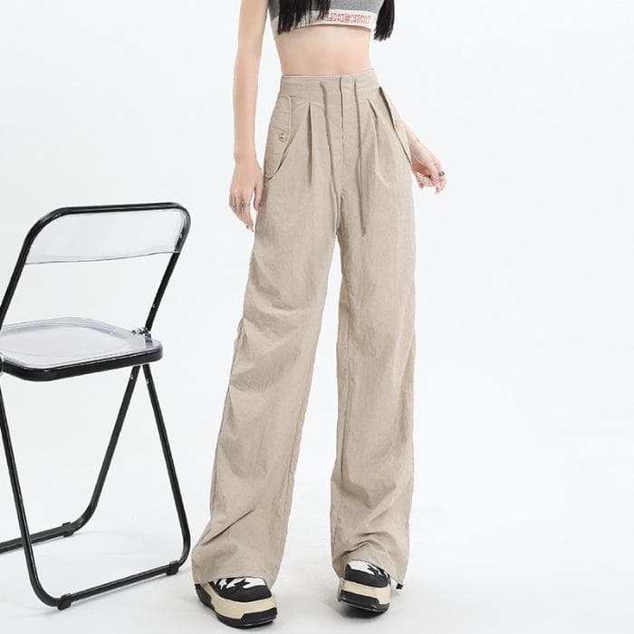 Drawstrings Casual High Waist Wide-leg Pants for Women Spring and Summer Work Pants for Women Summer Thin Style XL