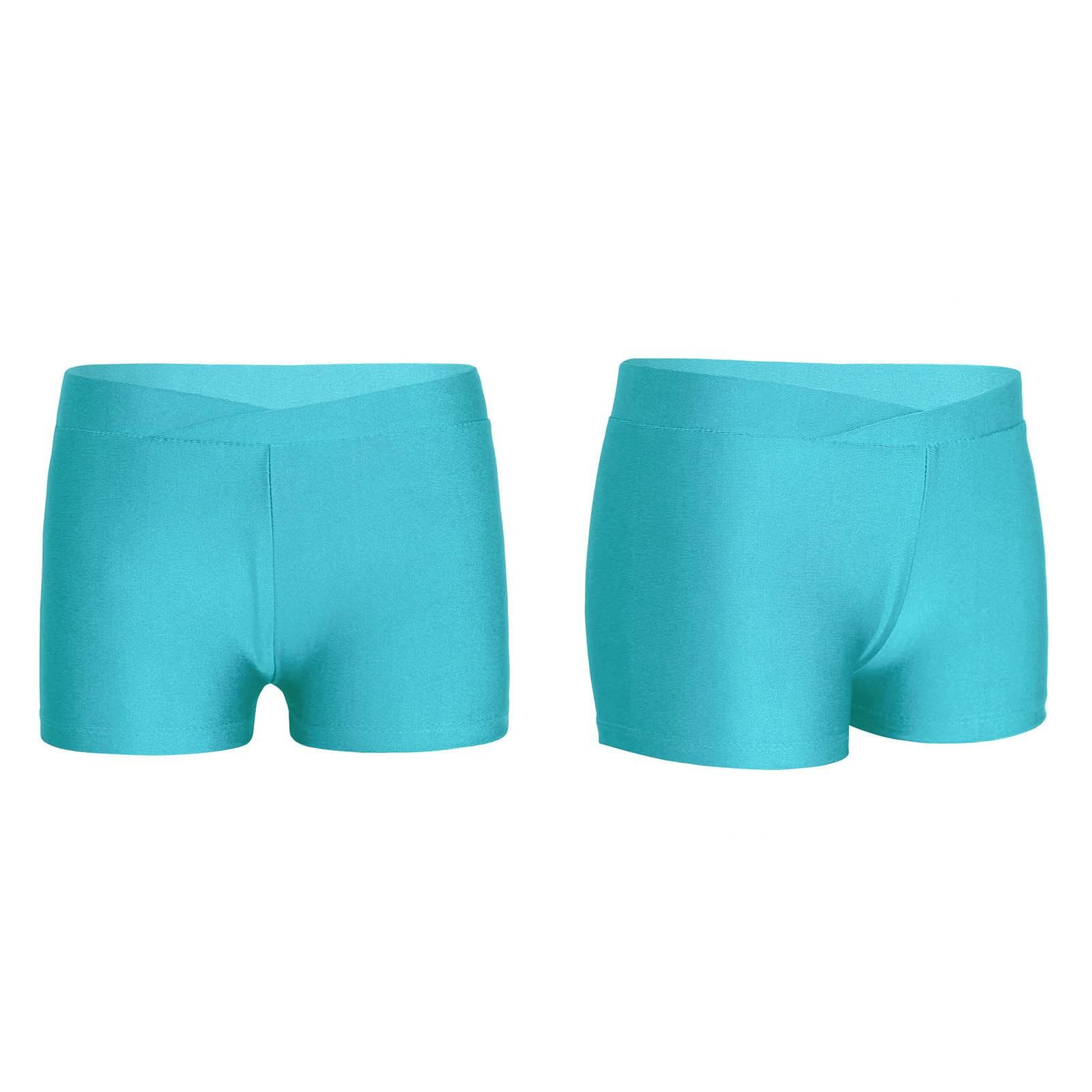 Kids Girls Elastic Waist Shorts Child Dance Sports Gymnastic Workout Bottoms Shorts 5-6 Years green/blue