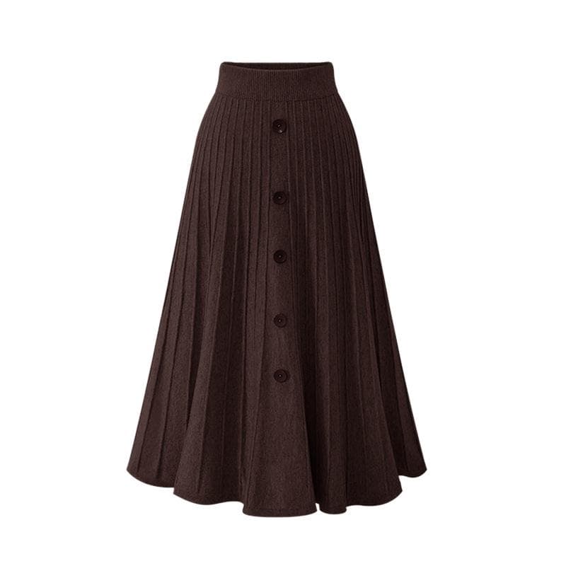 Mid-length Skirt for Women In Autumn and Winter New Loose Large Size Single-breasted A-line Large Swing Strip High Waist Knitted Pleated Skirt 3XL
