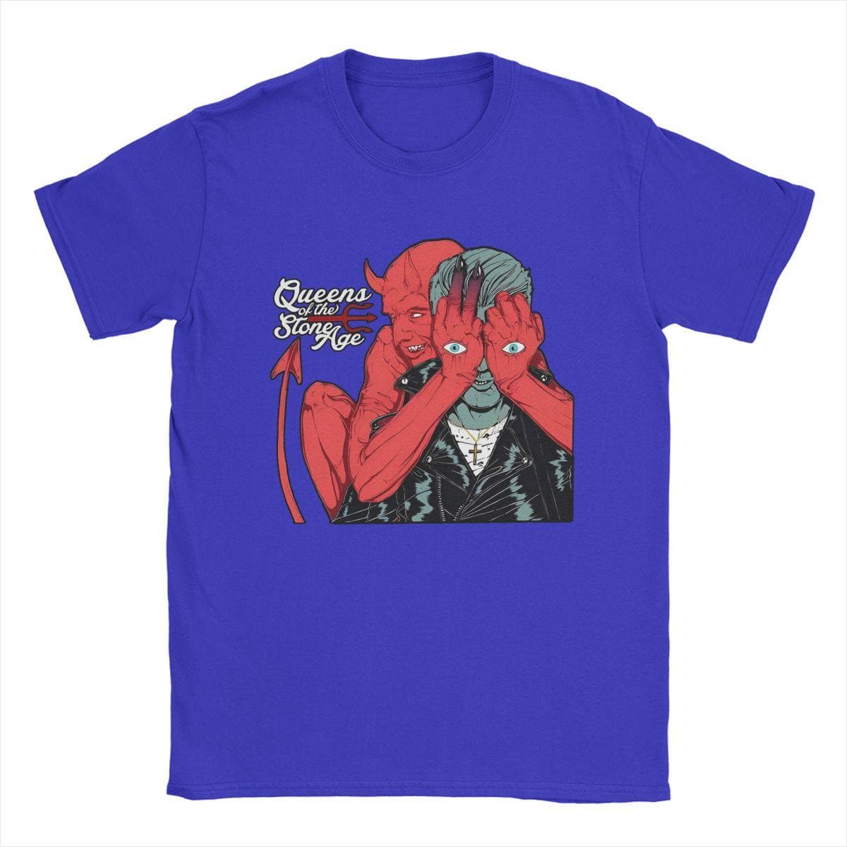 Men Queens Of The Stone Age Band T Shirts Cotton Clothes Vintage Short Sleeve O Neck Tee Shirt Plus Size T-Shirts XL blue
