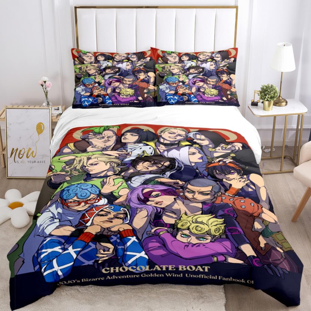 JOJO Anime Print Three Piece Bedding Set Fashion Article Boys Or Adults For Beds Quilt Covers Pillowcases Bedding Set Gift US Full(200x230cm)
