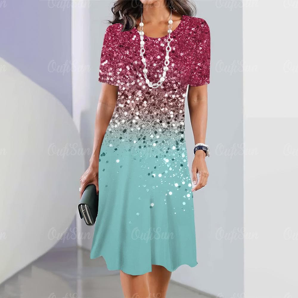 New Women's Dresses Sequin Print Elegant & Beautiful Midi Dresses Plus Size Female Summer One-piece Dress M