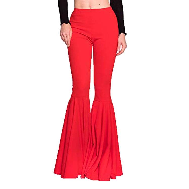 Women's High Waist Slim Fit Mermaid Flared Pants (YH8051) L red