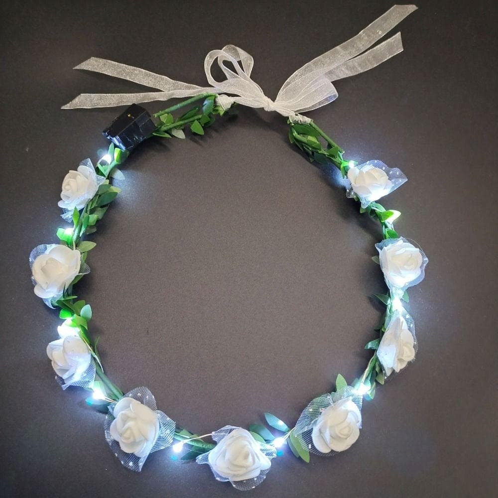 Flower Luminous Wedding Wreath Decoration LED Light Garland Women Headwear Crown Flower Headband white