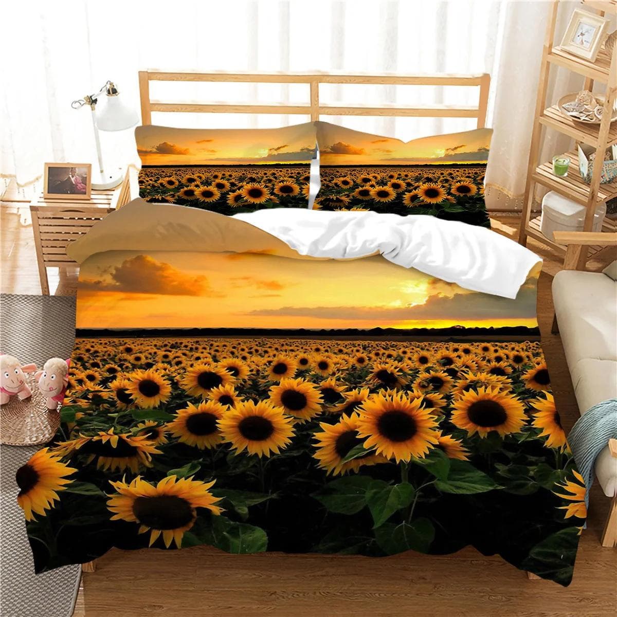 2/3pcs Fashion Duvet Cover Set, Sunflower Landscape Print Bedding Set, Soft Comfortable Duvet Cover, For Bedroom, Guest Room EU Single135x200cm