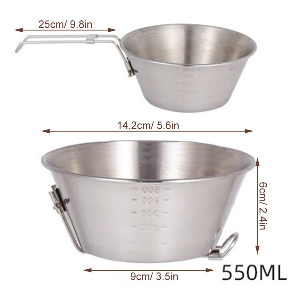 Stainless Steel Camping Bowl with Folding Handle Portable Lightweight Compact Camping Cup for