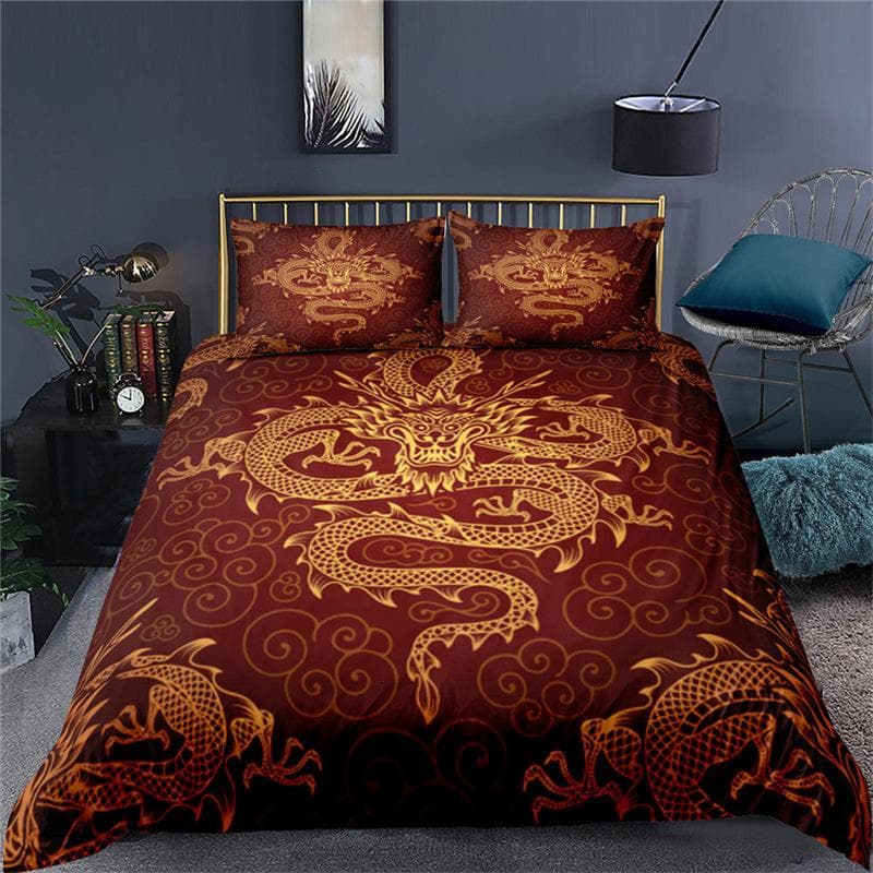 3D Dragon Themed Household Bedding Set Chinoiserie Style Quilt Cover Pillowcase 2/3 Pieces AU180 * 210 Full Size Decorative Quilt Cover DE 200x200cm