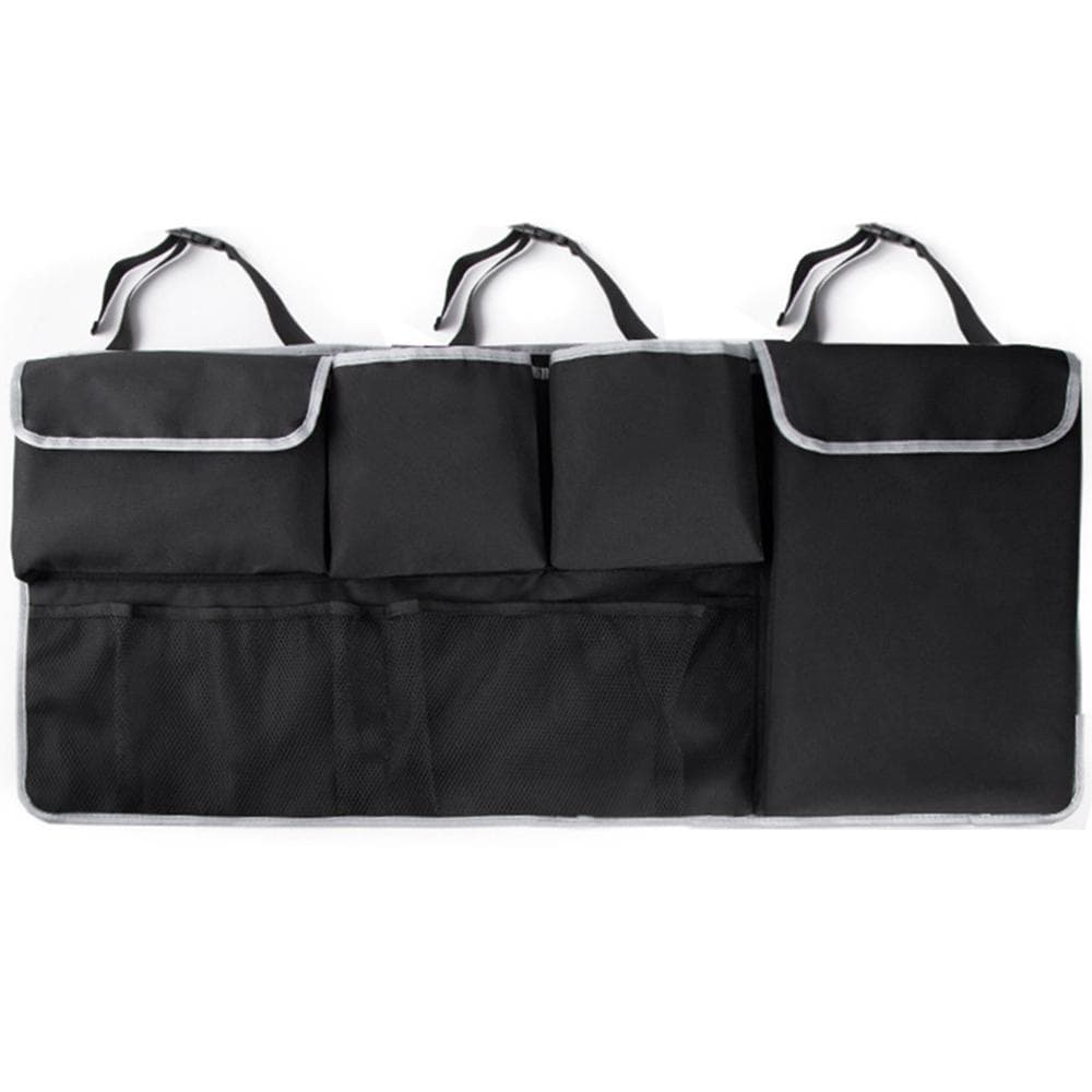 Car Trunk Organizer, Large Capacity Car Backseat Hanging Organizer with 4 Pockets & 2 Mesh Pouches, 0 black