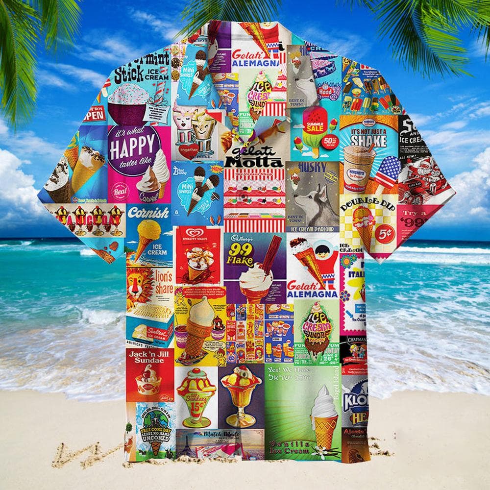 Hawaiian Shirt For Men Summer Ice Cream T-Shirt Beach Prints Short Sleeved Shirt Tops Casual Original Design Men's Clothing XL