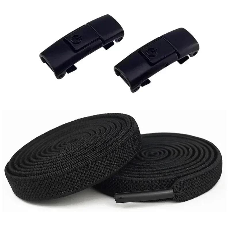2Pcs Without Ties Elastic Laces No Tie Shoes Laces Press Lock Shoelaces Sneaker Kids Adult 8MM Widened Flat Shoelace for Shoes 100cm black