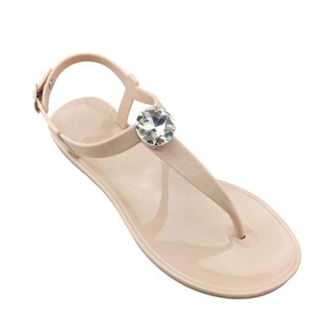 Summer Flat Bottom Clip Toe Women Sandals Fashion Rhinestone Girl Footwear Plus Size Flip Flops Comfortable Ladies Jelly Shoes 40 apricot