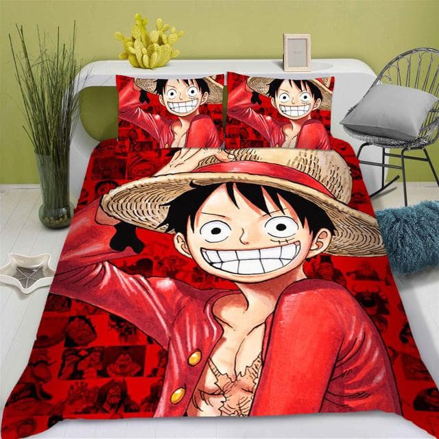 One-Piece Anime Duvet Cover Set Comforter Printed Nika Luffy Gear Cartoon Twin Size Bedding Sets Gifts 3-pieces Set Home Decor US Twin172x218cm