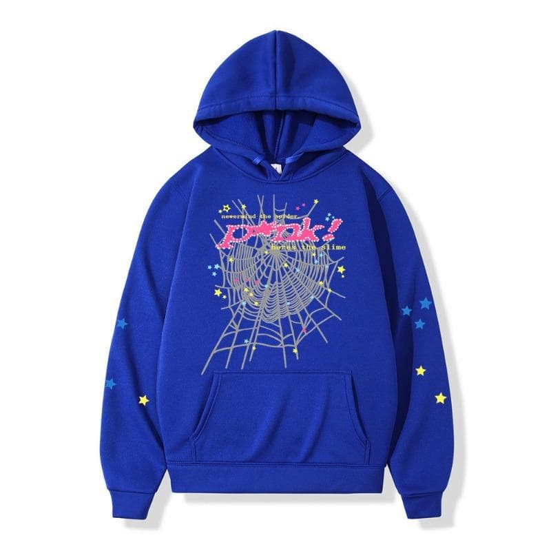 Autumn Winter Spider Web Hip Hop Singer Printed Versatile Hoodie Loose Casual Hoodies & Sweatshirts Men’s L blue