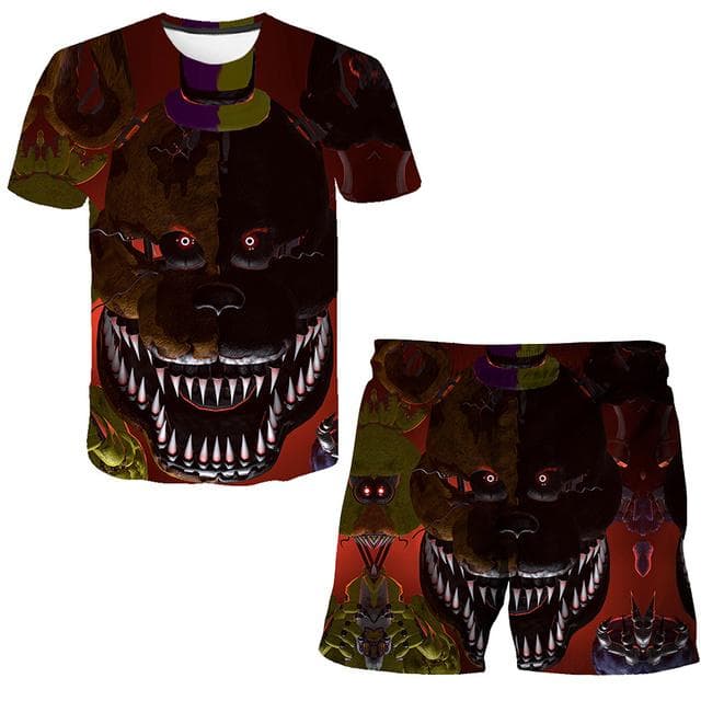 Boys Girls Five Night At Freddy Cartoon Clothes Sets Summer Terroist Game T Shirts Short Pants 2 Piece Suits FNAF Casual Outfits 140
