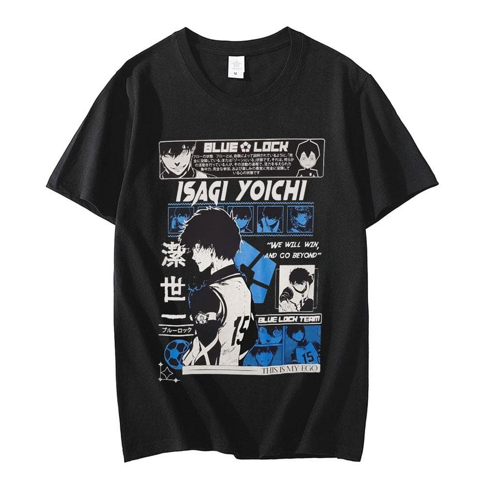 Japanese Anime Blue Lock Men/Women T-shirts Funny Isagi Yoichi Graphic Short Sleeve Oversized Unisex T-shirt Harajuku Streetwear T shirt XL black