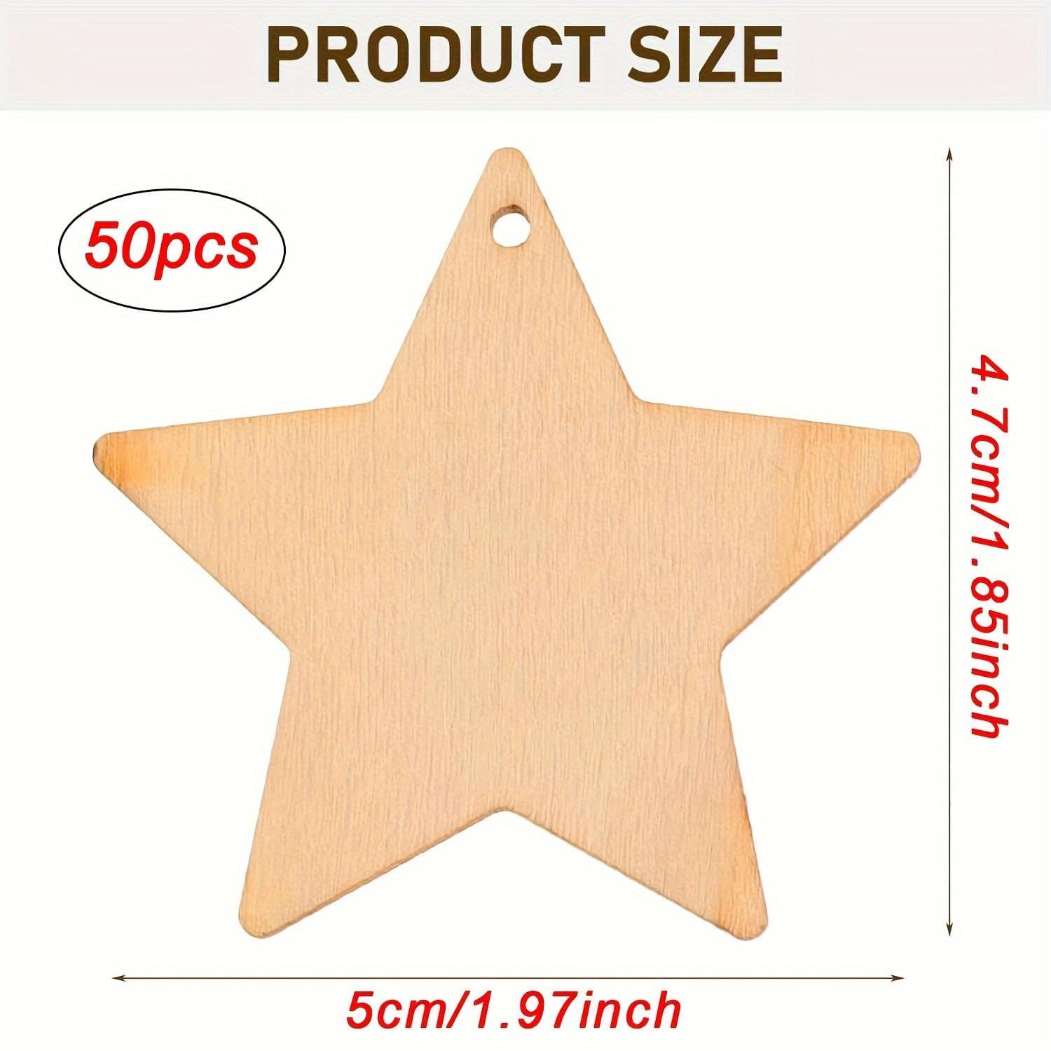 50pcs Blank Wooden Star Ornaments for DIY Crafts & Gift Tags - Paintable Cutouts with Ropes Included, Perfect for Holiday Decorations 50pcs