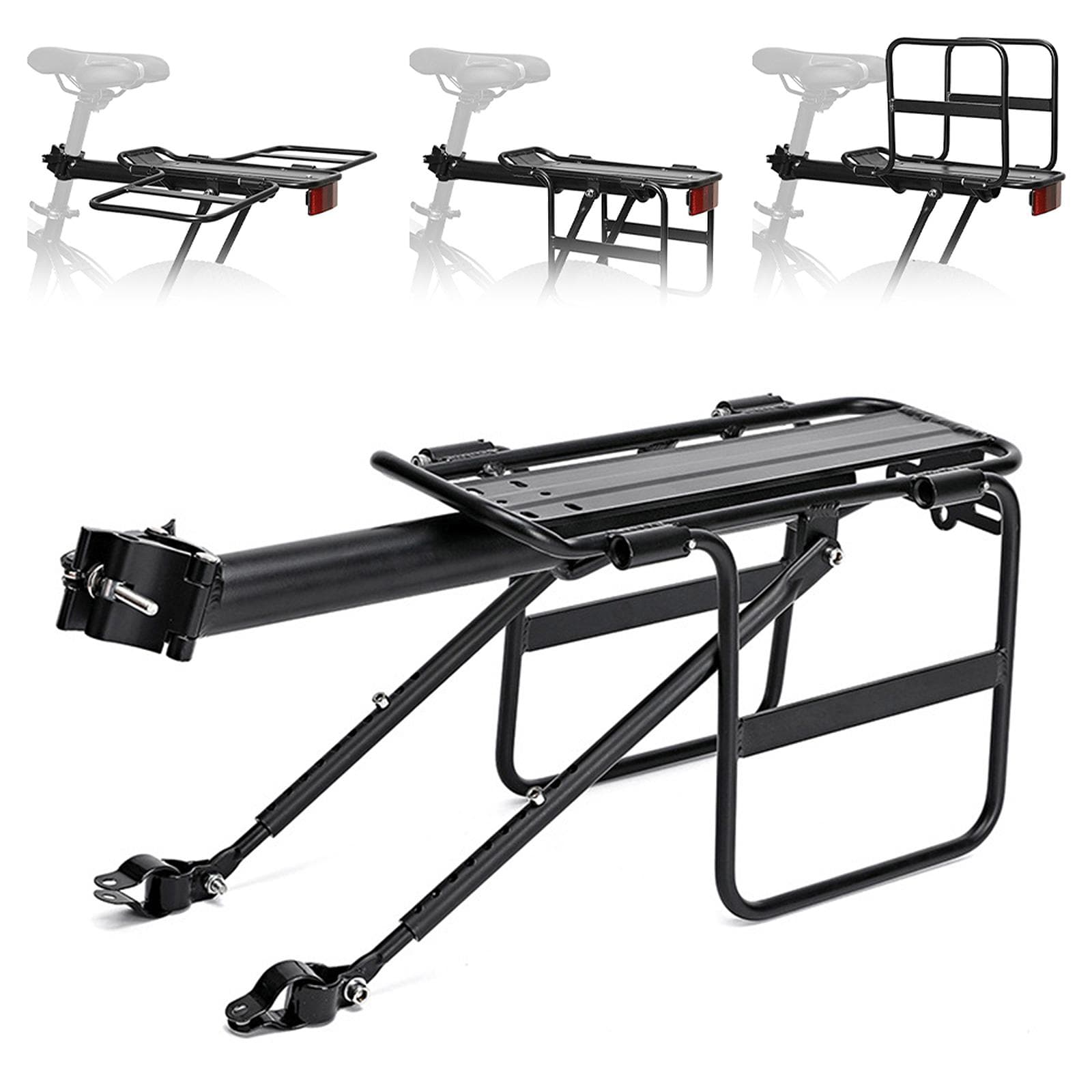 Aluminum Alloy Bike Cargo Rack with Foldable Wide Wings Quick Release Rear Bike Rack black