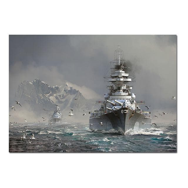 World of Warships Bismarck Battleship Painting Canvas Poster HD Printed Wall Art Pictures Modern Living Room Home Decoration 70X100cm Unframed
